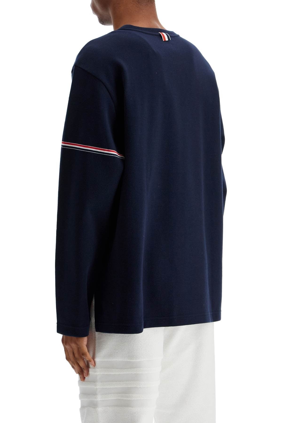 THOM BROWNE blue cotton rugby t-shirt with red and white stripe