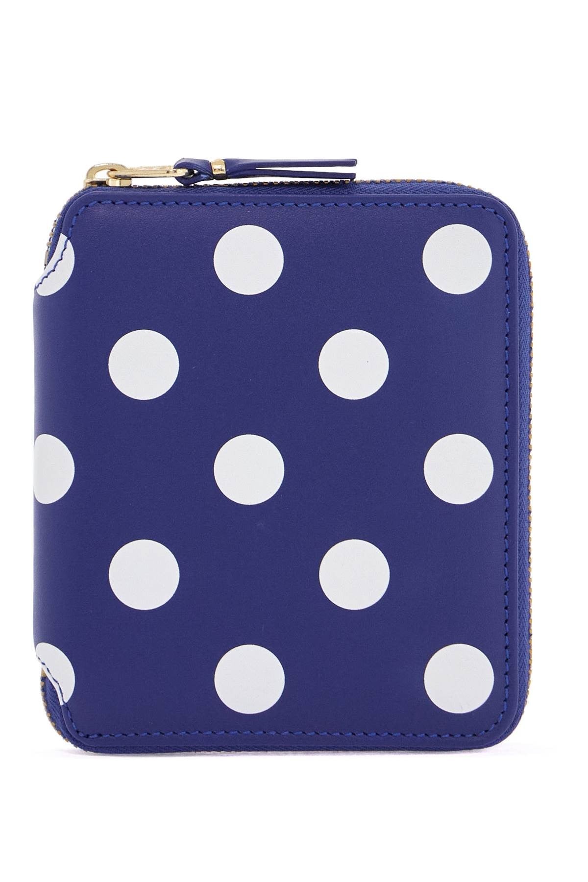 COMME DES GARCONS WALLET blue leather wallet with polka dots and zip