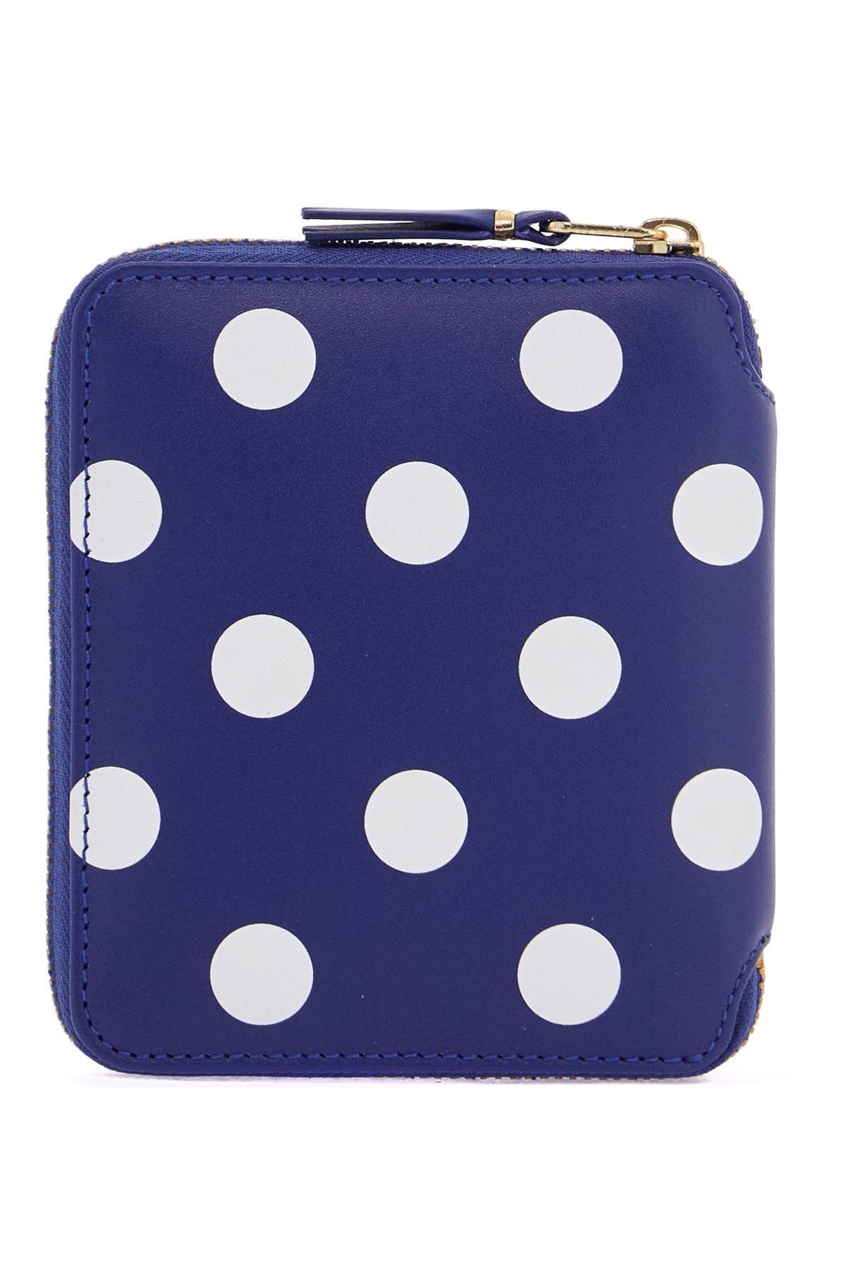 COMME DES GARCONS WALLET blue leather wallet with polka dots and zip