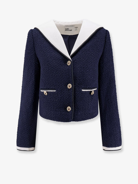 SELF PORTRAIT Bouclé fabric blazer with jewel buttons