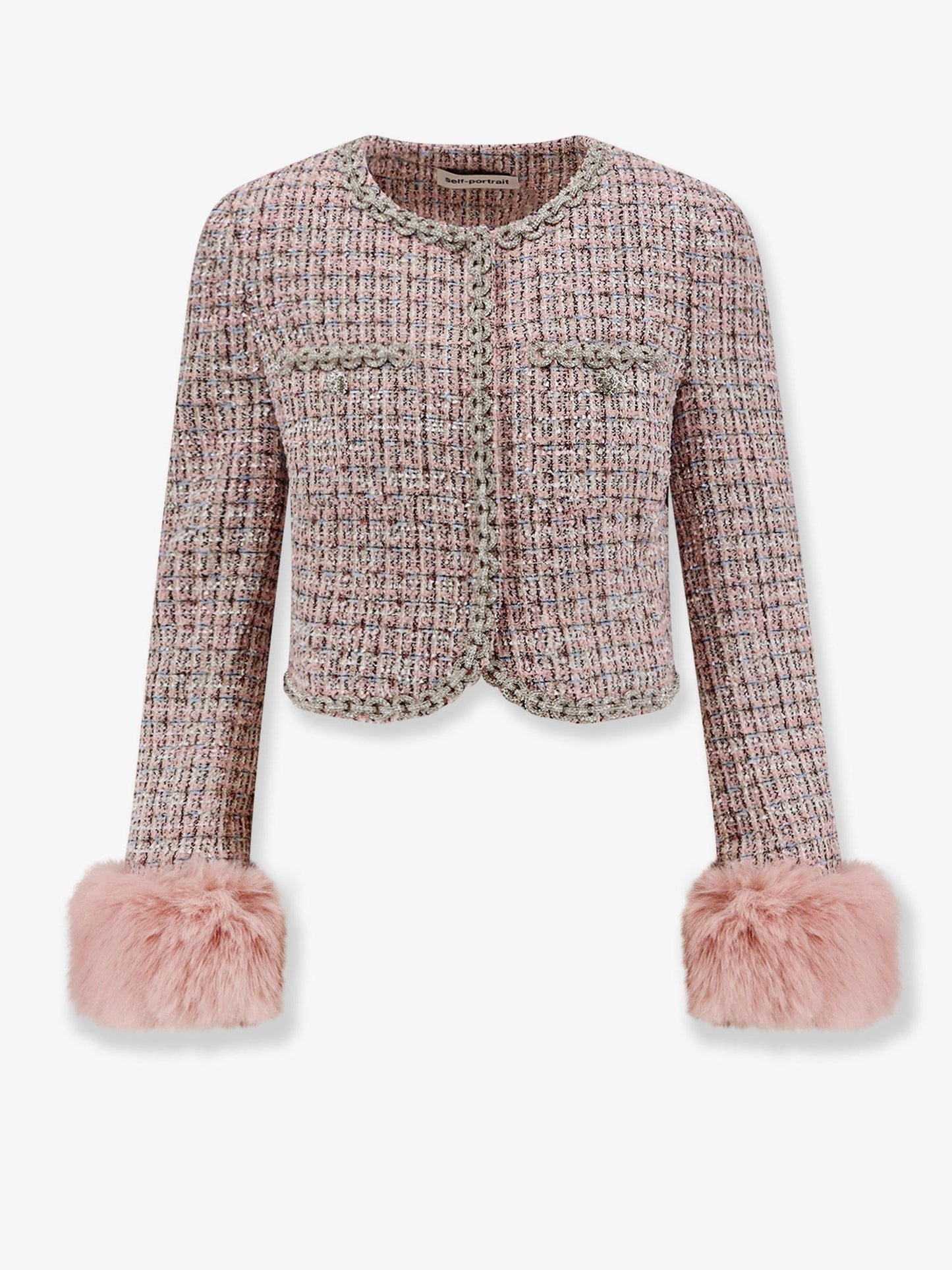 SELF PORTRAIT Bouclé fabric blazer with jewels profiles