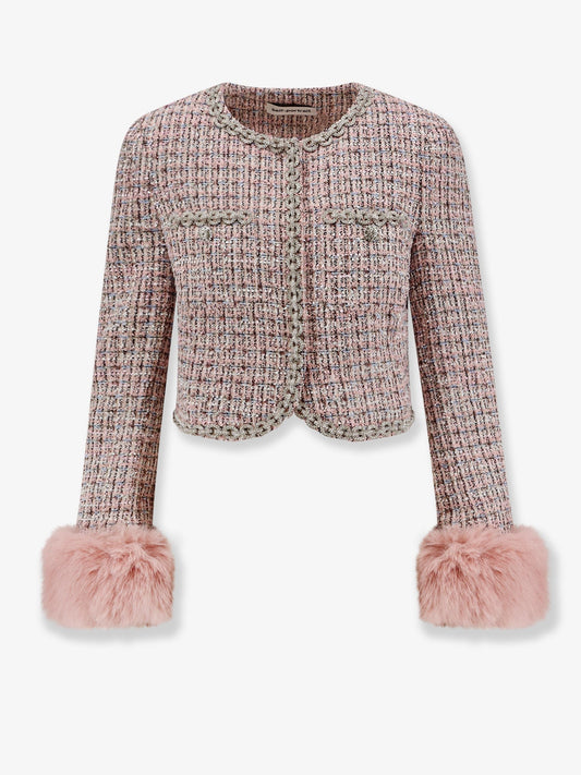 SELF PORTRAIT Bouclé fabric blazer with jewels profiles