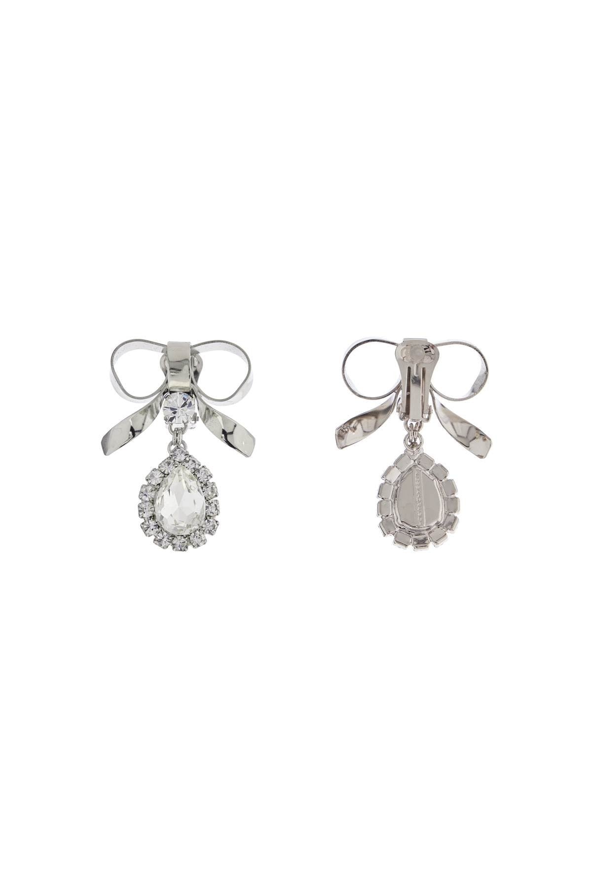 ALESSANDRA RICH bow earrings with crystal pendant in silver-plated brass