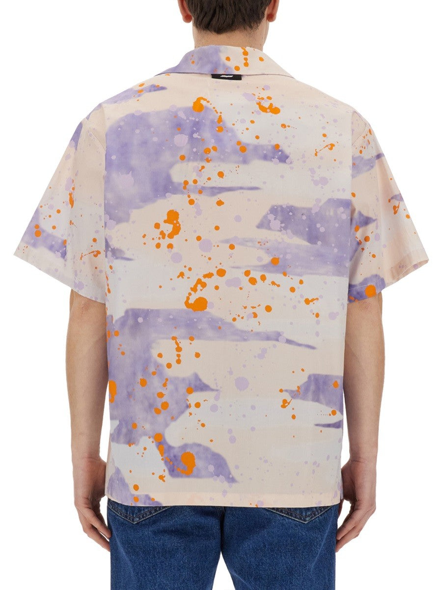 msgm BOWLING SHIRT WITH "DRIPPING CAMO" PRINT