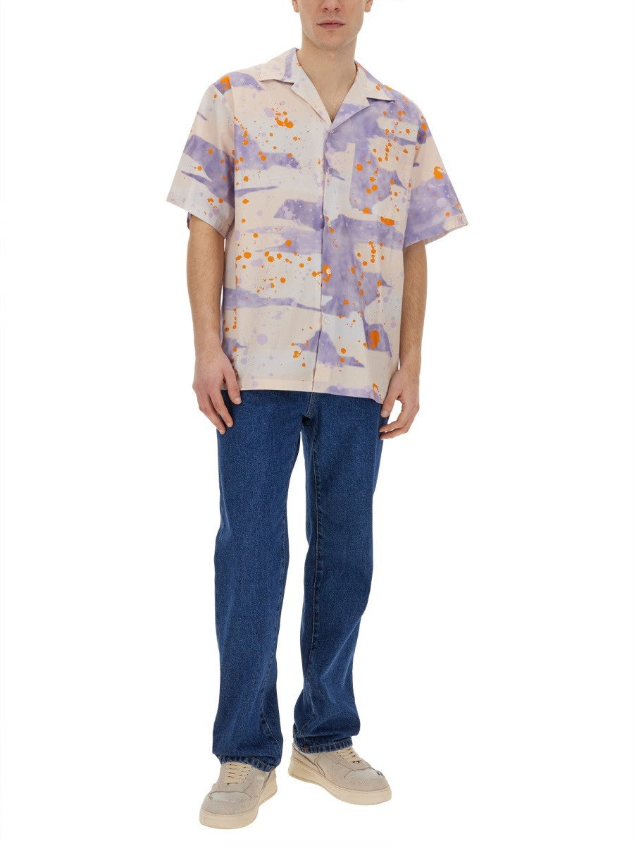 msgm BOWLING SHIRT WITH "DRIPPING CAMO" PRINT