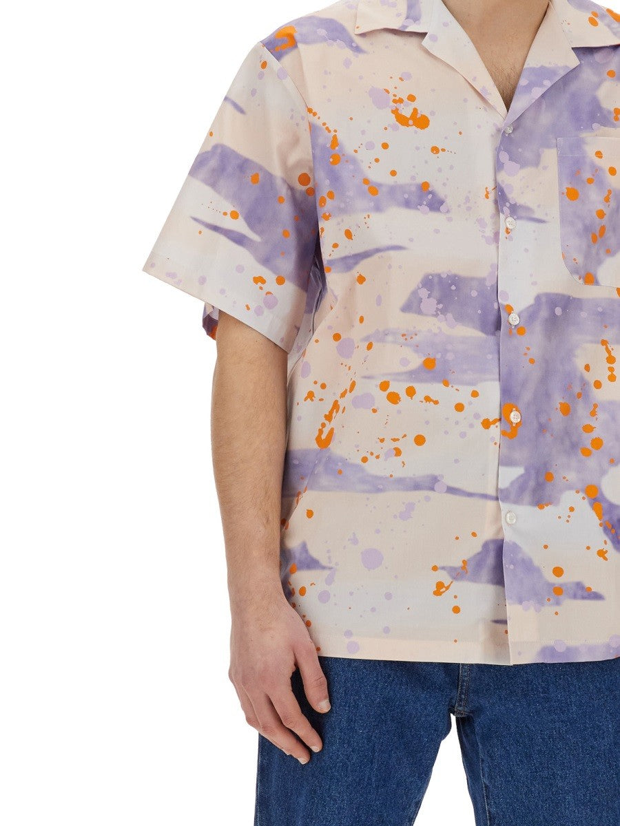 msgm BOWLING SHIRT WITH "DRIPPING CAMO" PRINT