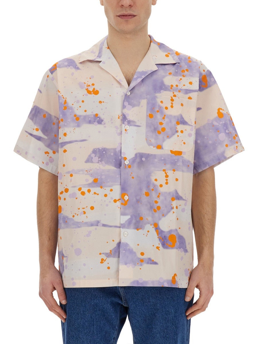 msgm BOWLING SHIRT WITH "DRIPPING CAMO" PRINT