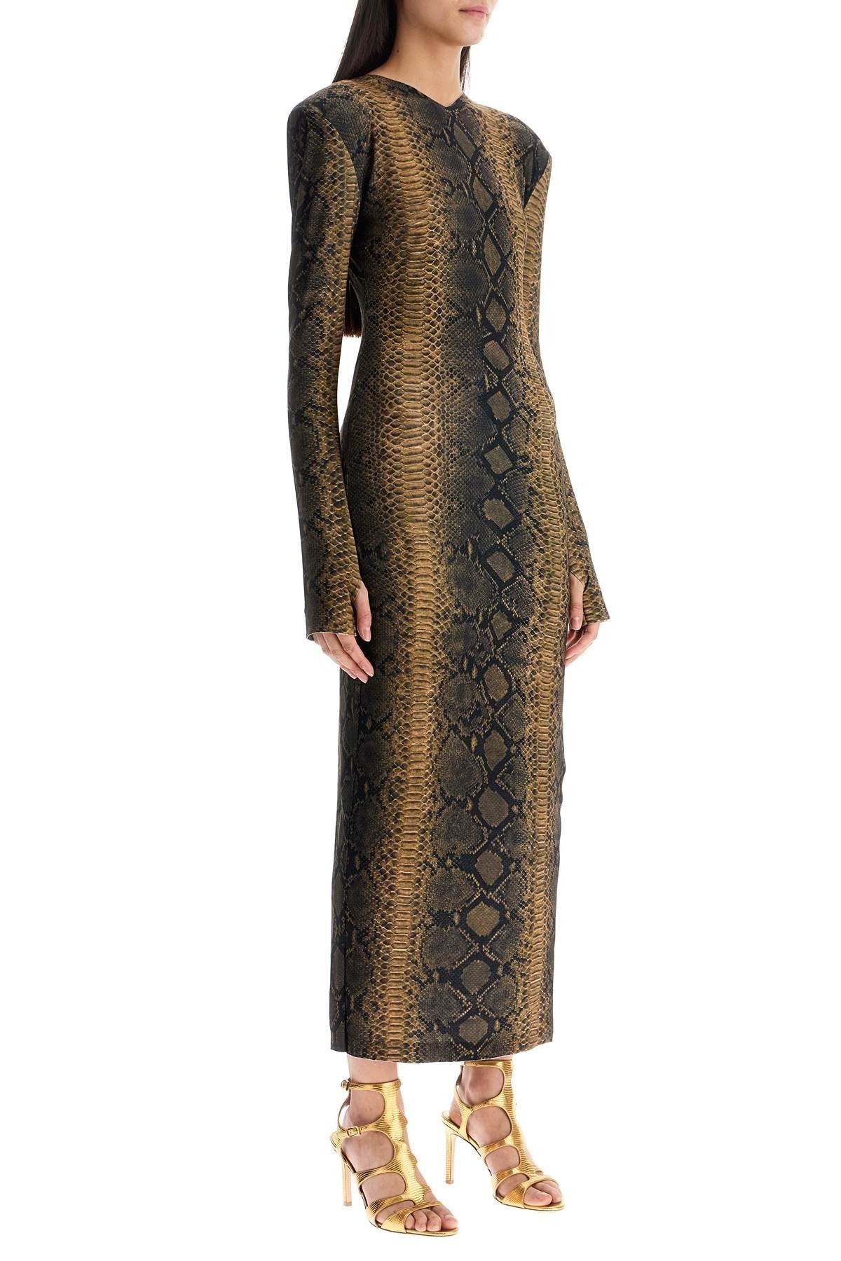 NORMA KAMALI brown slim fit long python effect dress