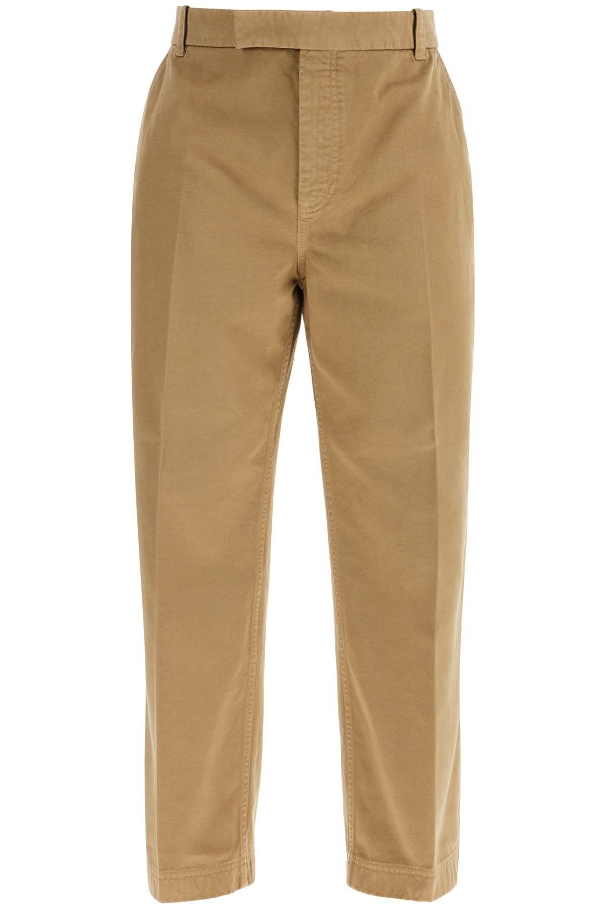 THOM BROWNE camel cotton chino pants with tricolor ribbon