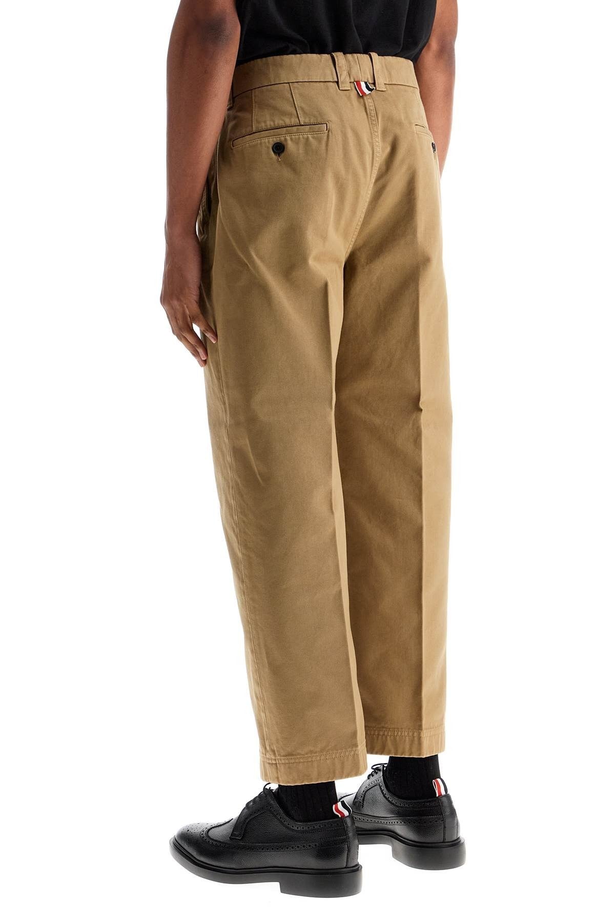 THOM BROWNE camel cotton chino pants with tricolor ribbon