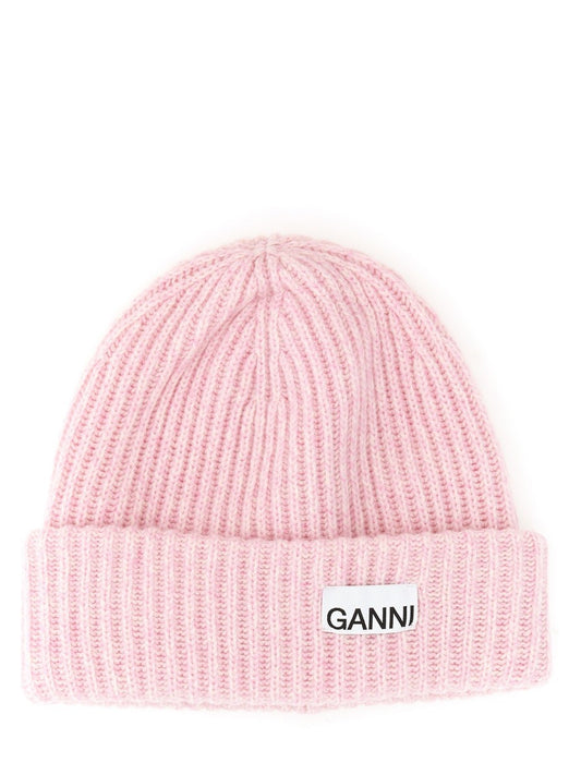 GANNI BEANIE HAT WITH LOGO