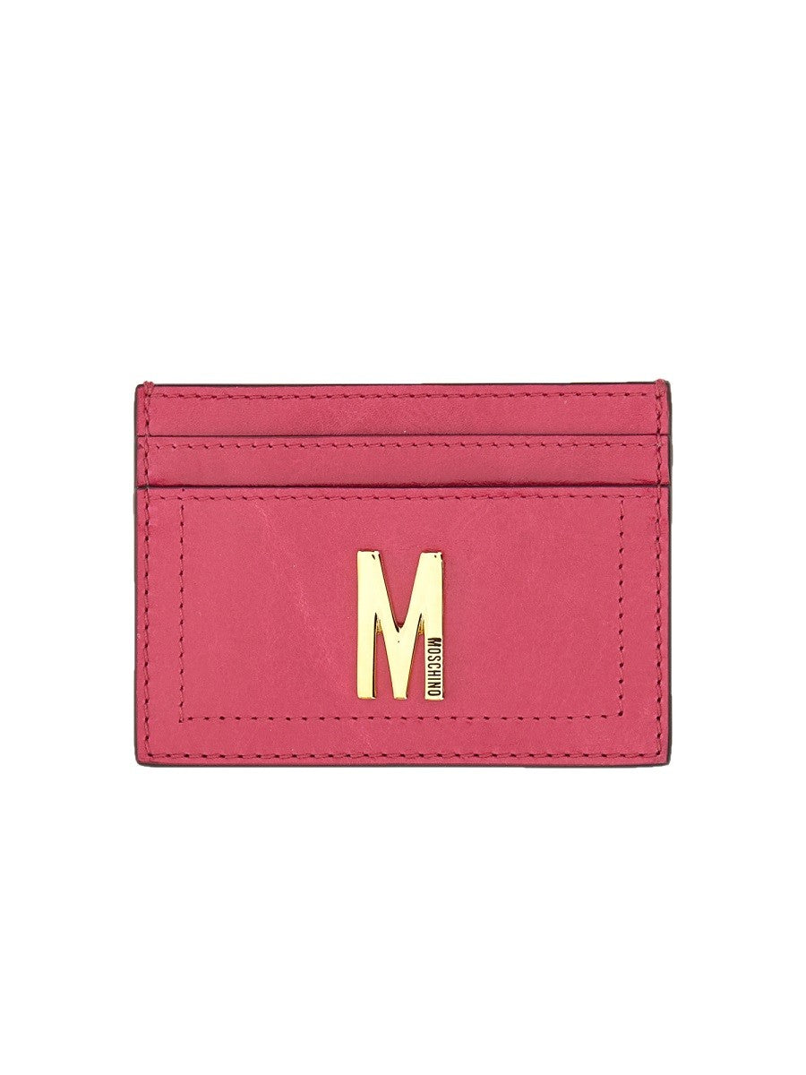 Moschino CARD HOLDER WITH GOLD PLAQUE