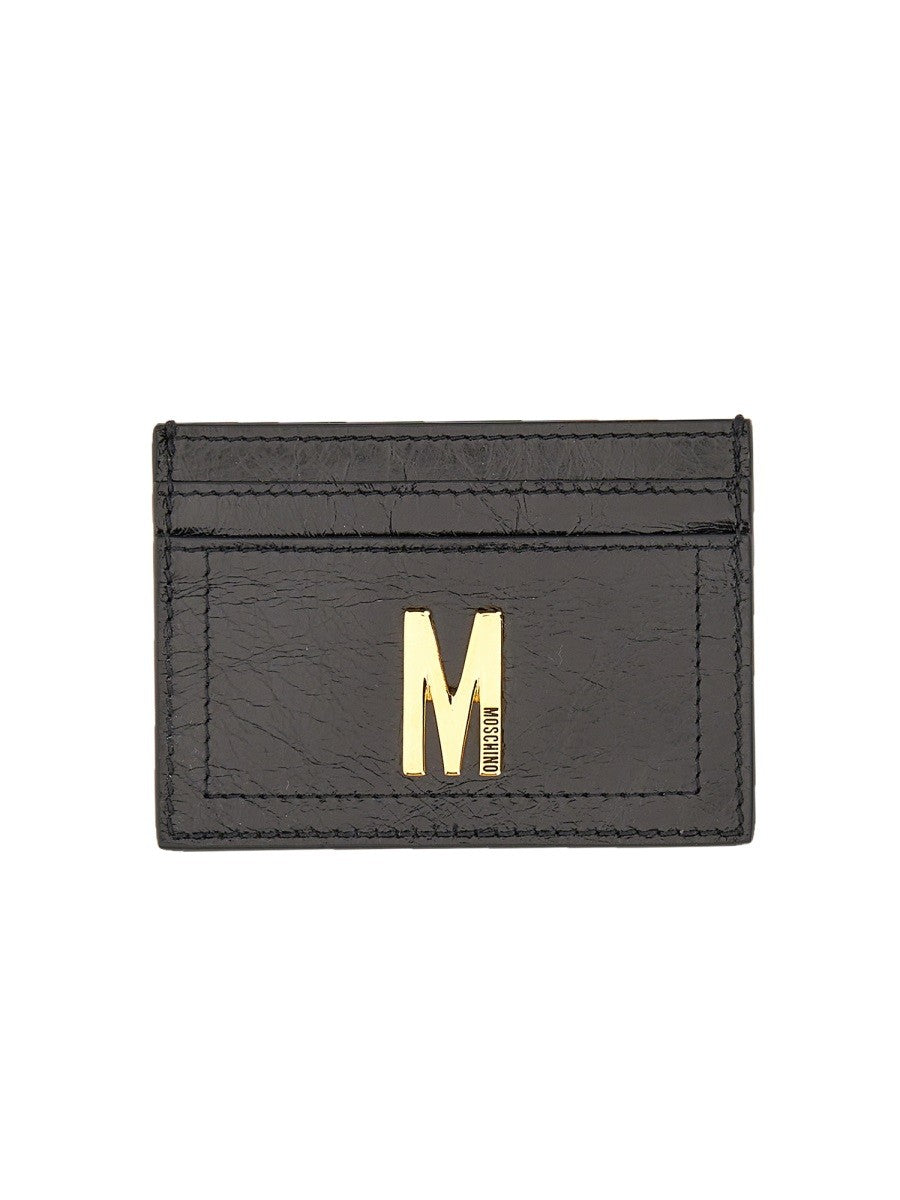 Moschino CARD HOLDER WITH GOLD PLAQUE