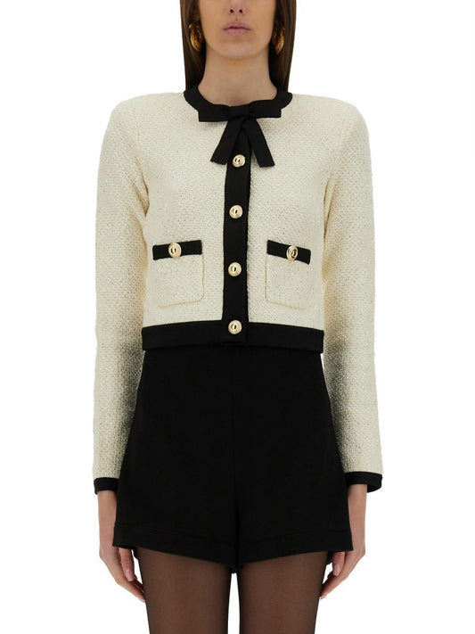 SELF-PORTRAIT CARDIGAN WITH BOW AND SEQUINS