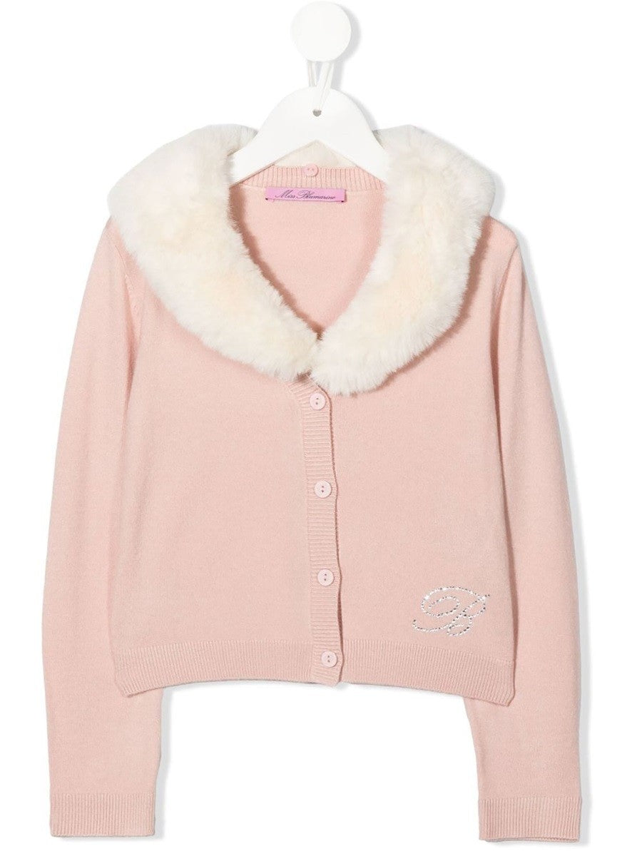 MISS BLUMARINE CARDIGANL FAUX FUR COLLAR