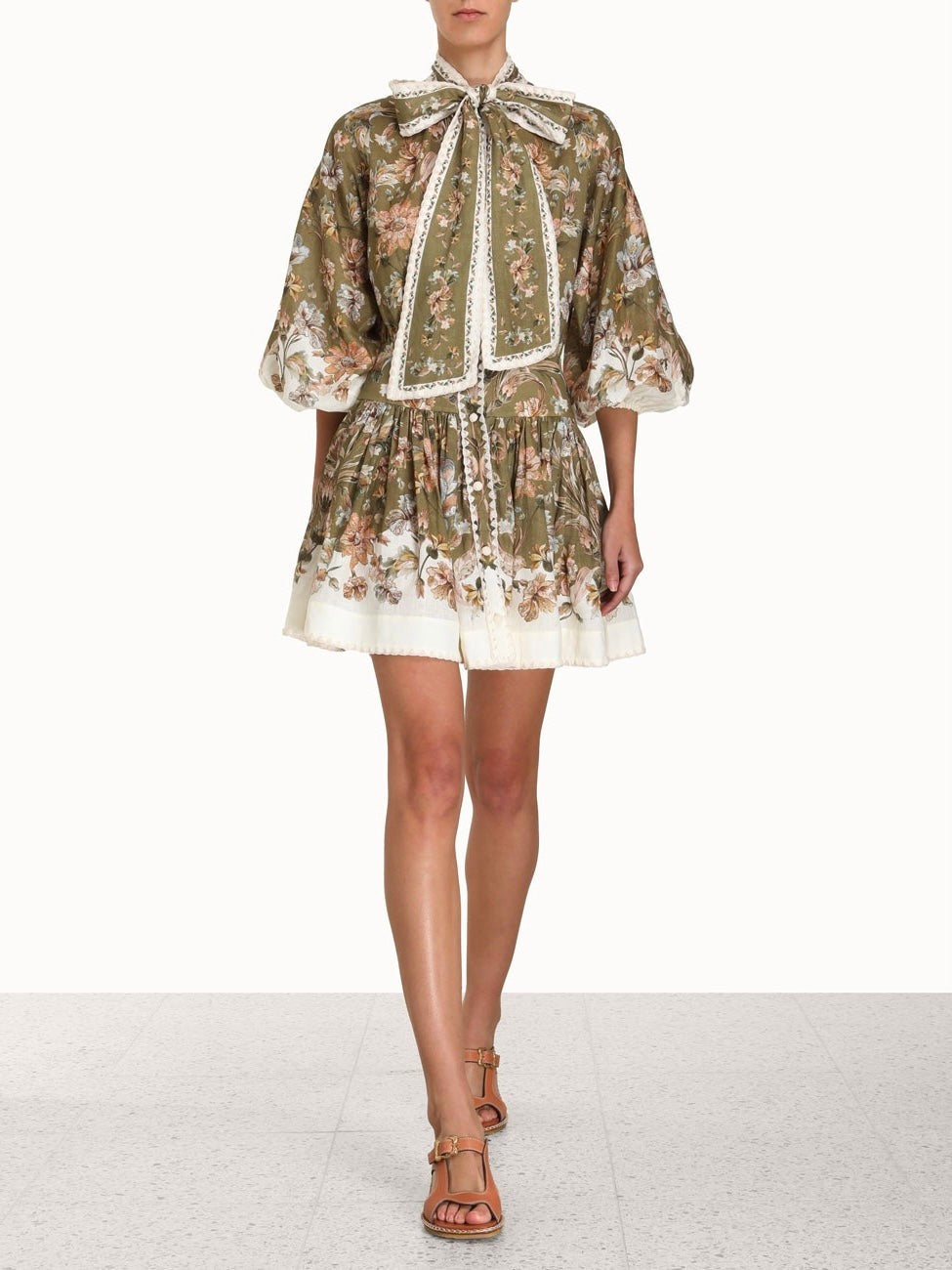 Zimmermann Chintz Tie Neck Mini Dress