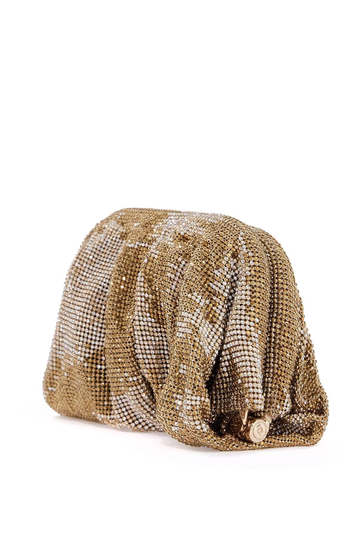 BENEDETTA BRUZZICHES compact bag in sparkling gold rhinestone mesh with hook closure