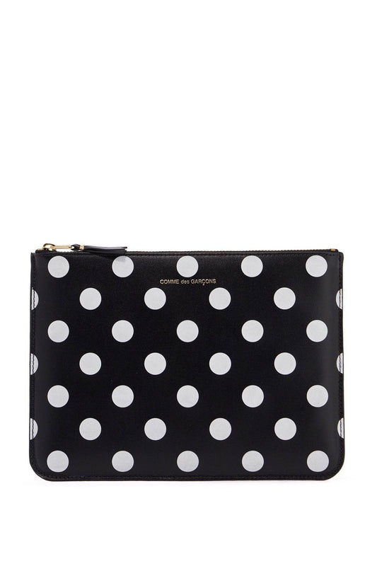 COMME DES GARCONS WALLET compact black leather unisex wallet with white dots and zip