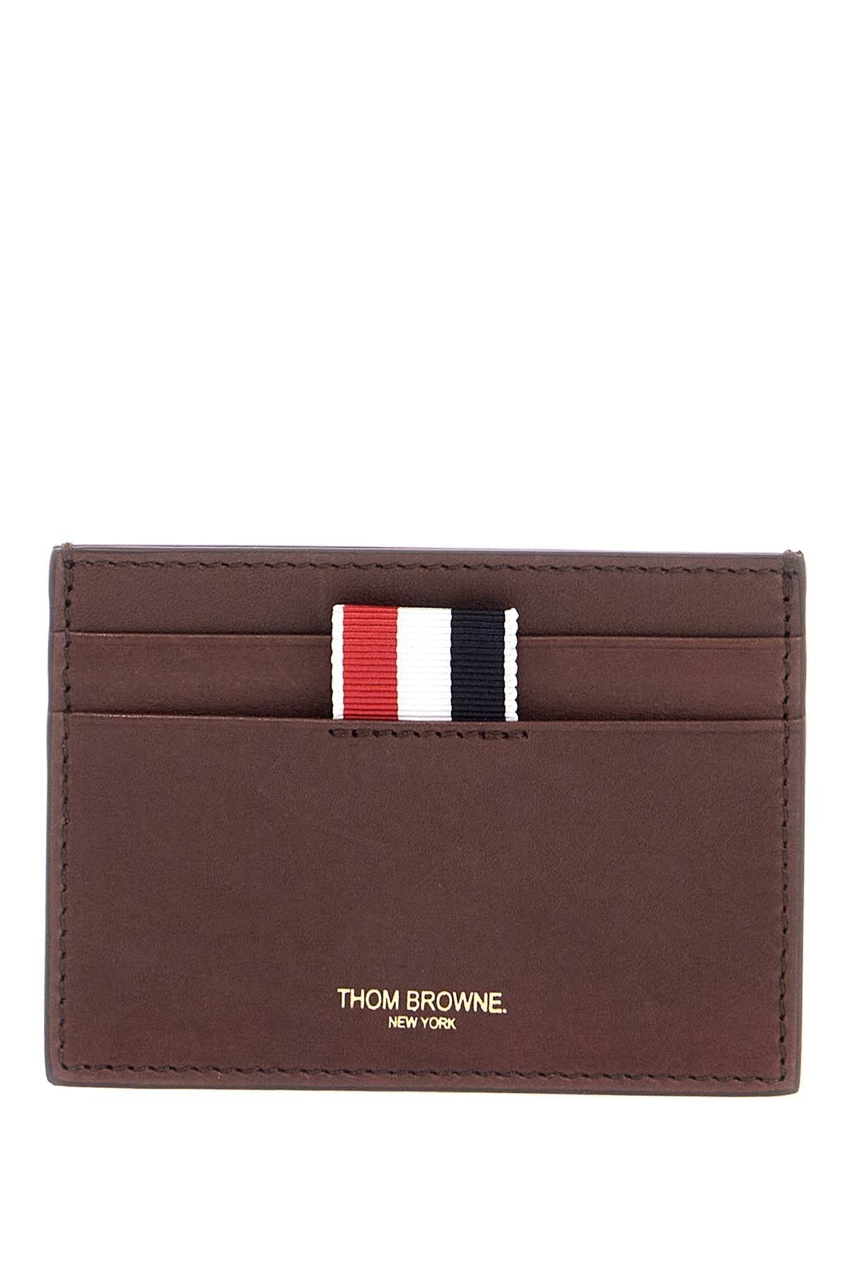 THOM BROWNE compact dark brown calfskin credit card holder