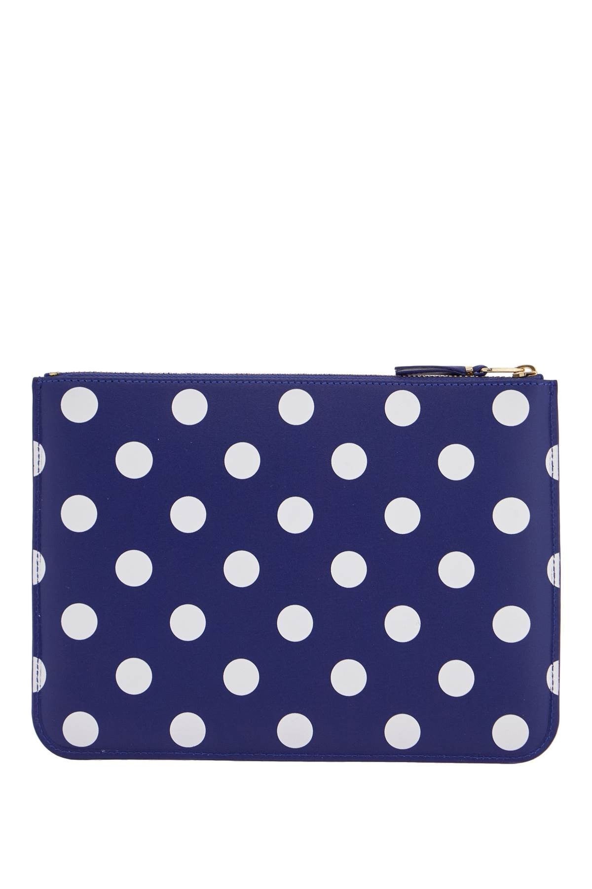 COMME DES GARCONS WALLET compact unisex blue leather wallet with zip and dots