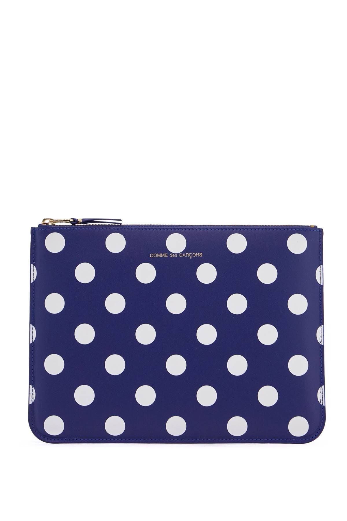 COMME DES GARCONS WALLET compact unisex blue leather wallet with zip and dots