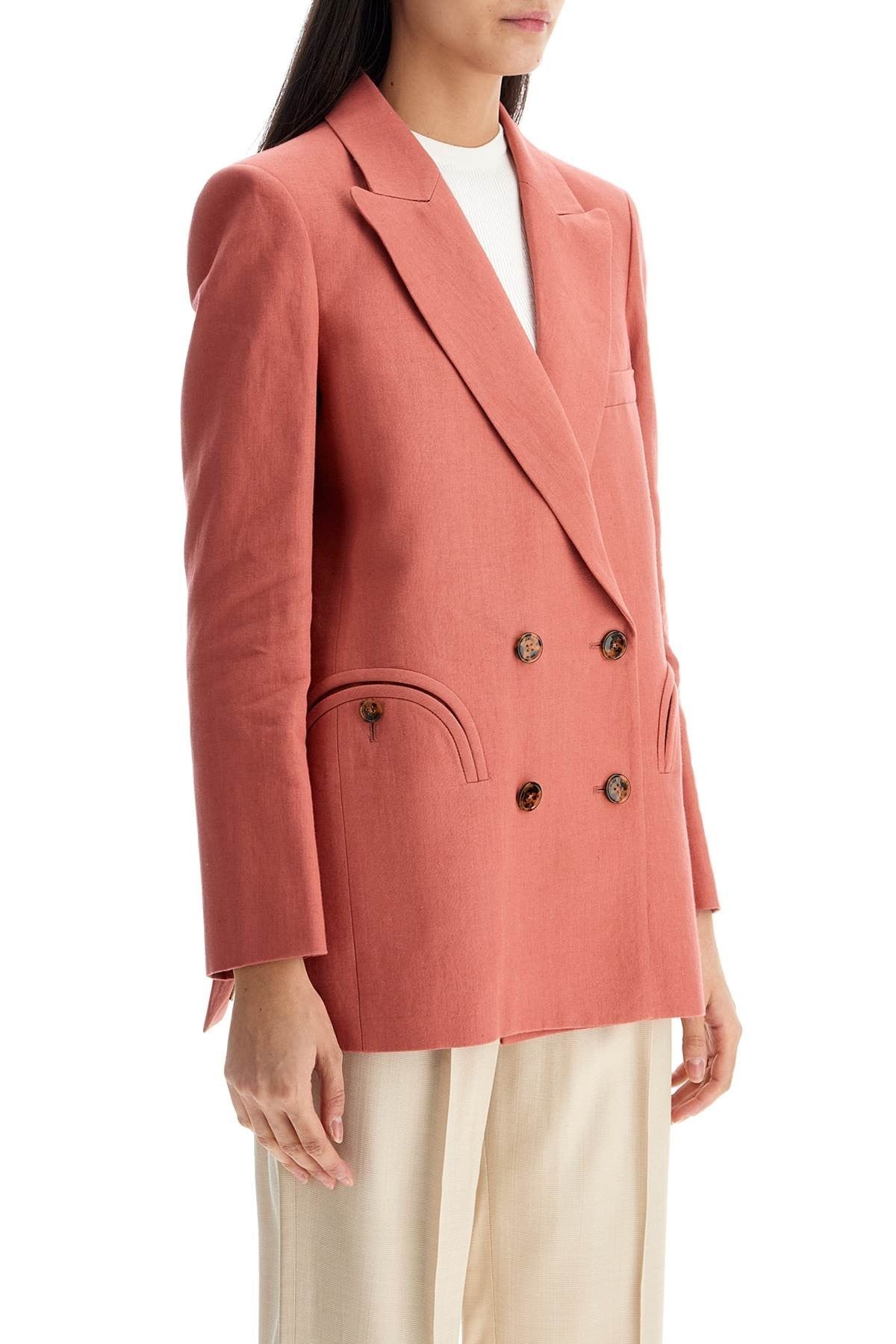 BLAZE MILANO coral linen single-breasted blazer with turtle style buttons