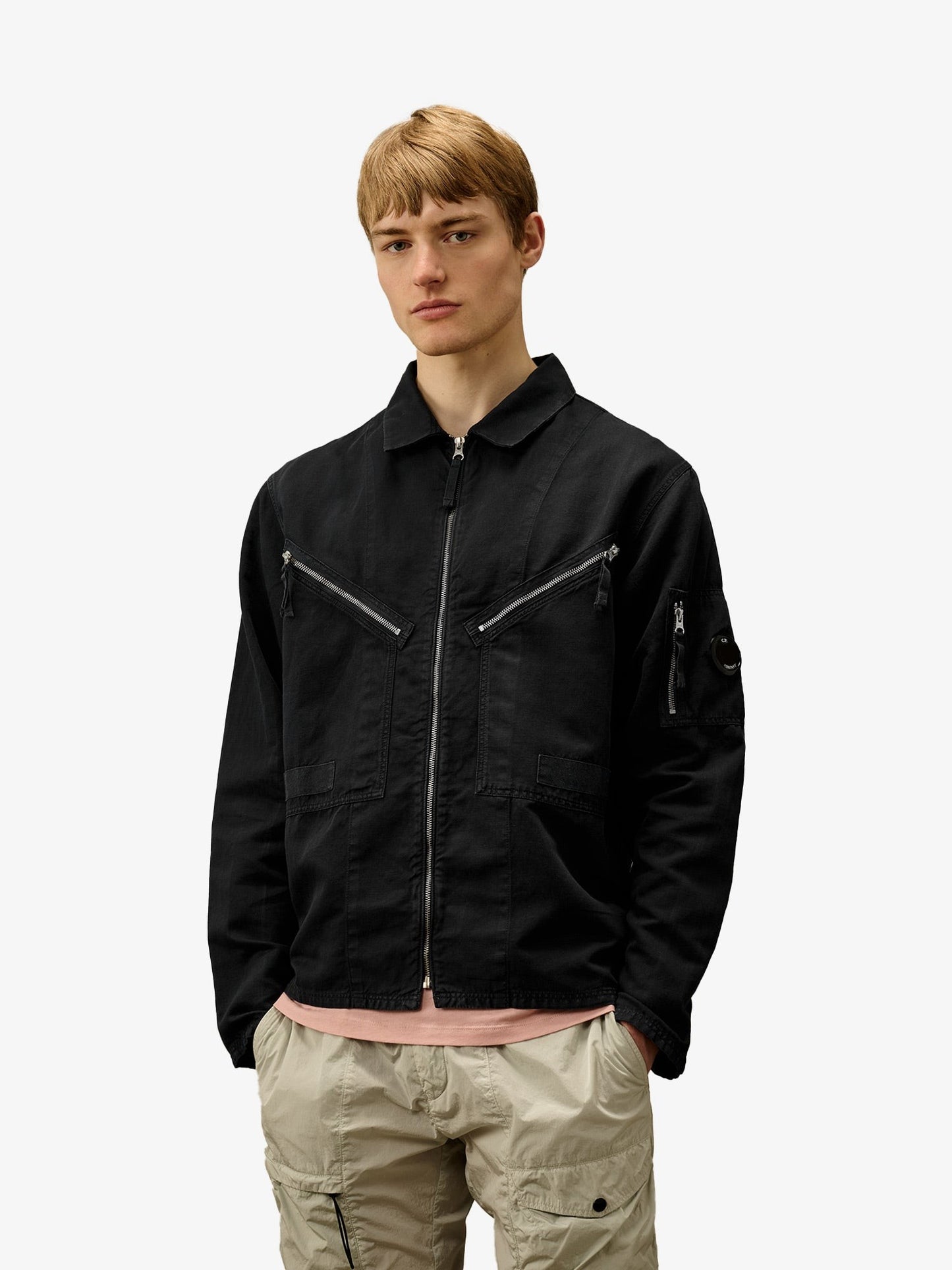 C.P.COMPANY Cotton and linen shirt with zip closure
