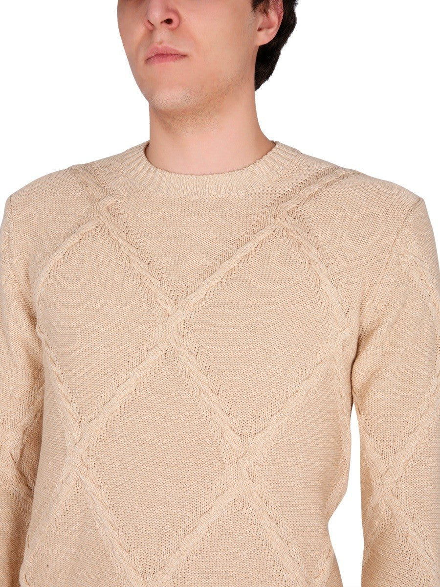 Ballantyne COTTON CABLE STITCH CREW NECK SWEATER