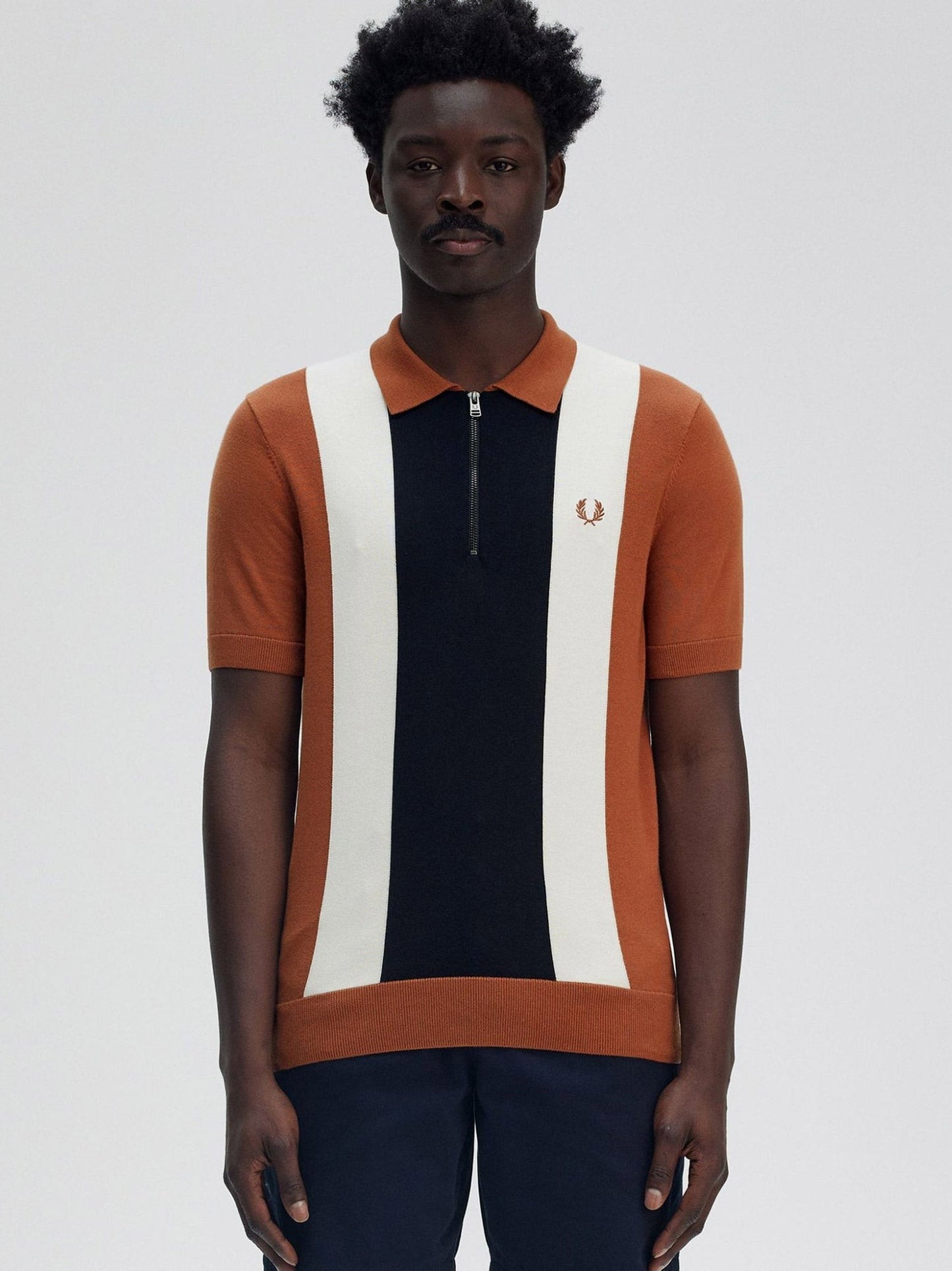 FRED PERRY Cotton knit polo shirt with striped motif