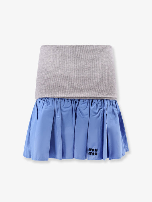 Miu Miu Cotton mini skirt with high cashmere and cotton band