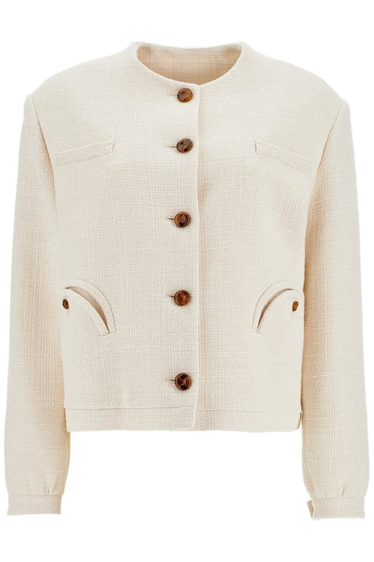 BLAZE MILANO cropped cream cotton bolero with buttons and pockets