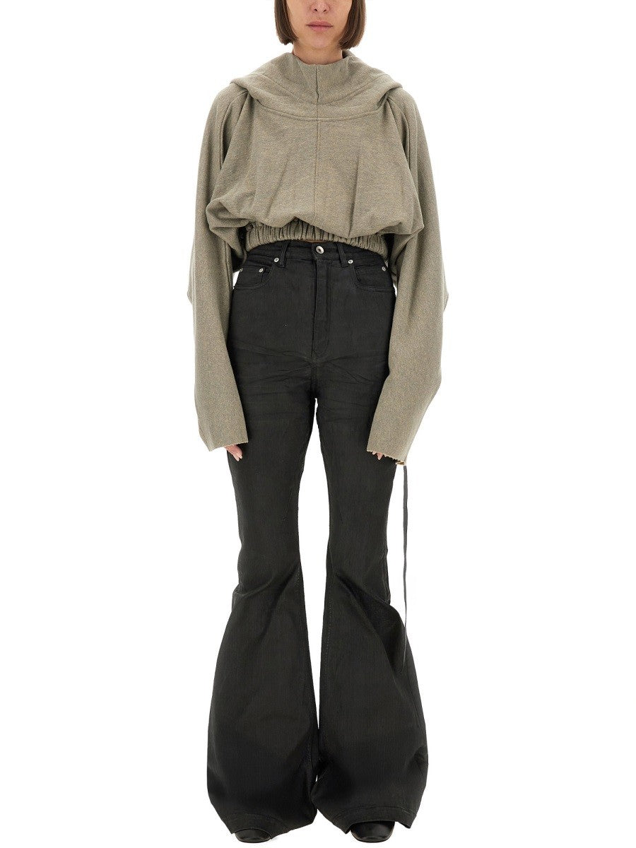 RICK OWENS DRKSHDW CROPPED HOODED TUNIC SWEATSHIRT