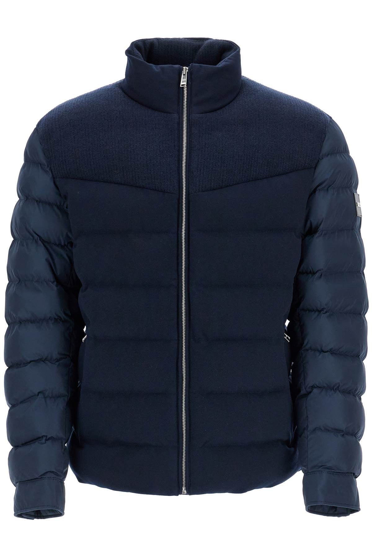 Boss dark blue high collar padded coat h-clanello