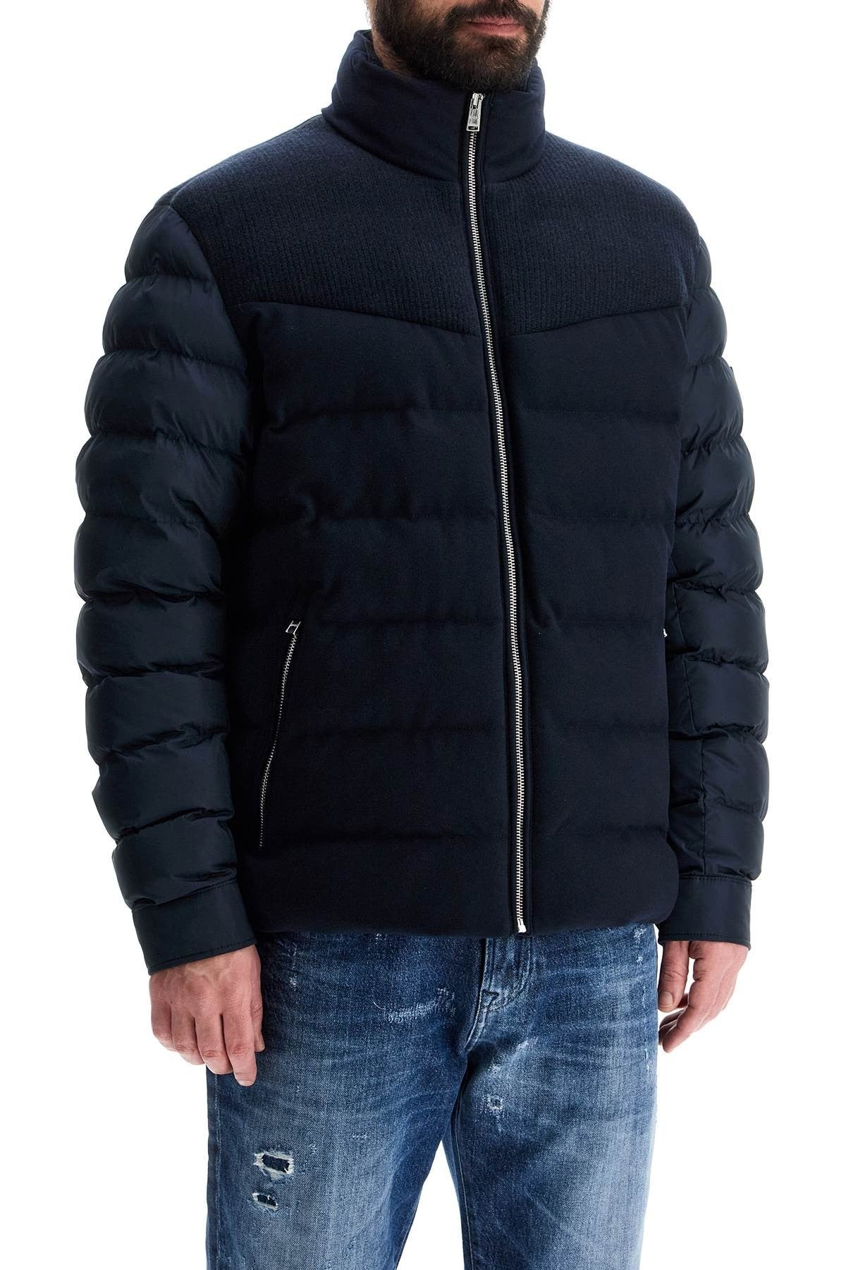 Boss dark blue high collar padded coat h-clanello