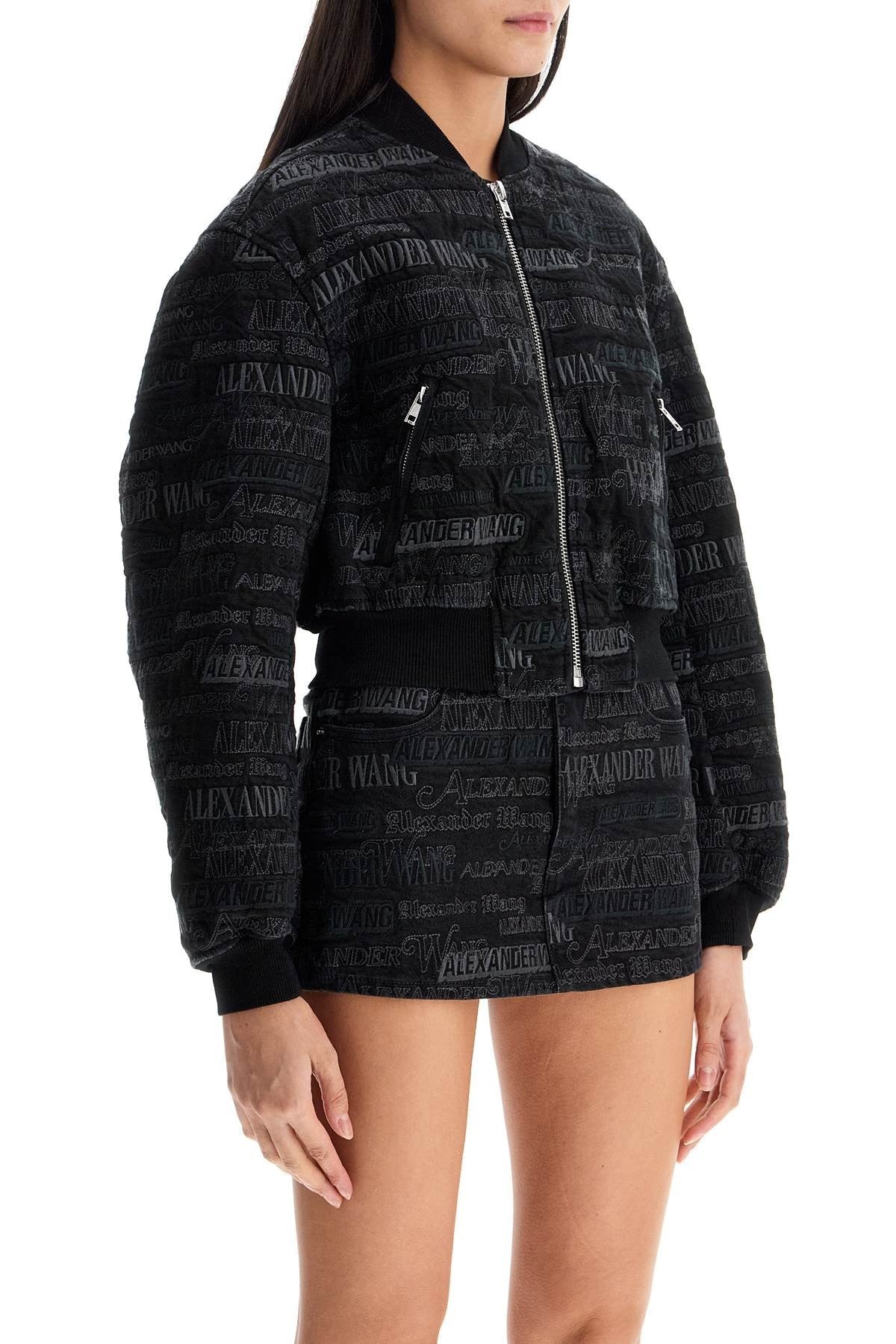 Alexander Wang denim bomber jacket with embroidered lettering