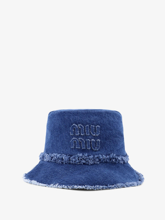Miu Miu Denim cloche with logo patch