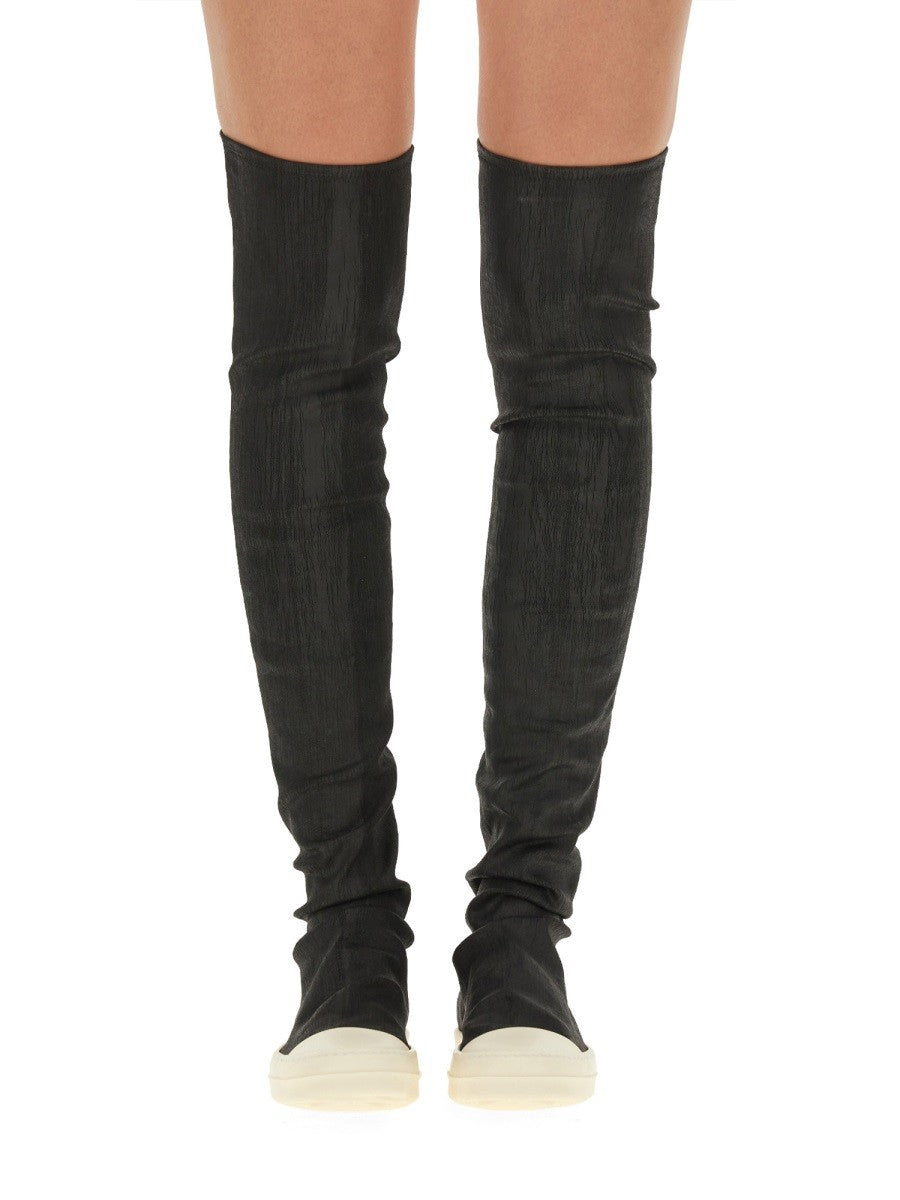 RICK OWENS DRKSHDW DENIM HIGH TOP SNEAKERS