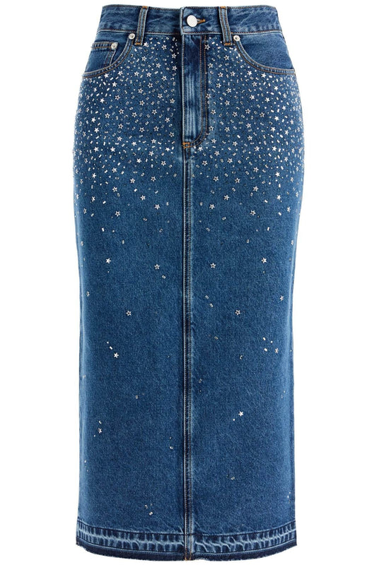 ALESSANDRA RICH 'denim midi skirt with rhin