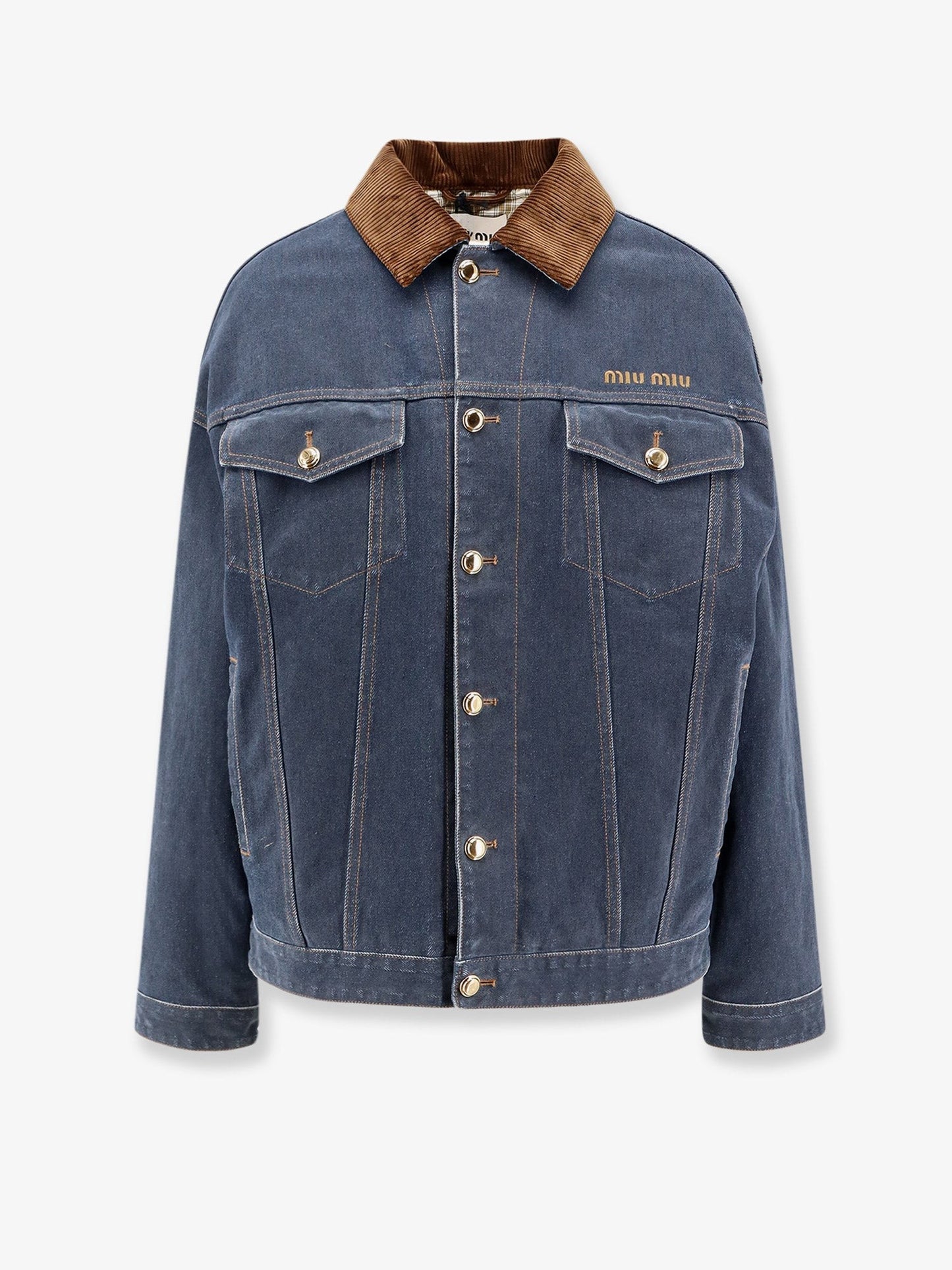 Miu Miu Denim padded jacket with corduroy collar