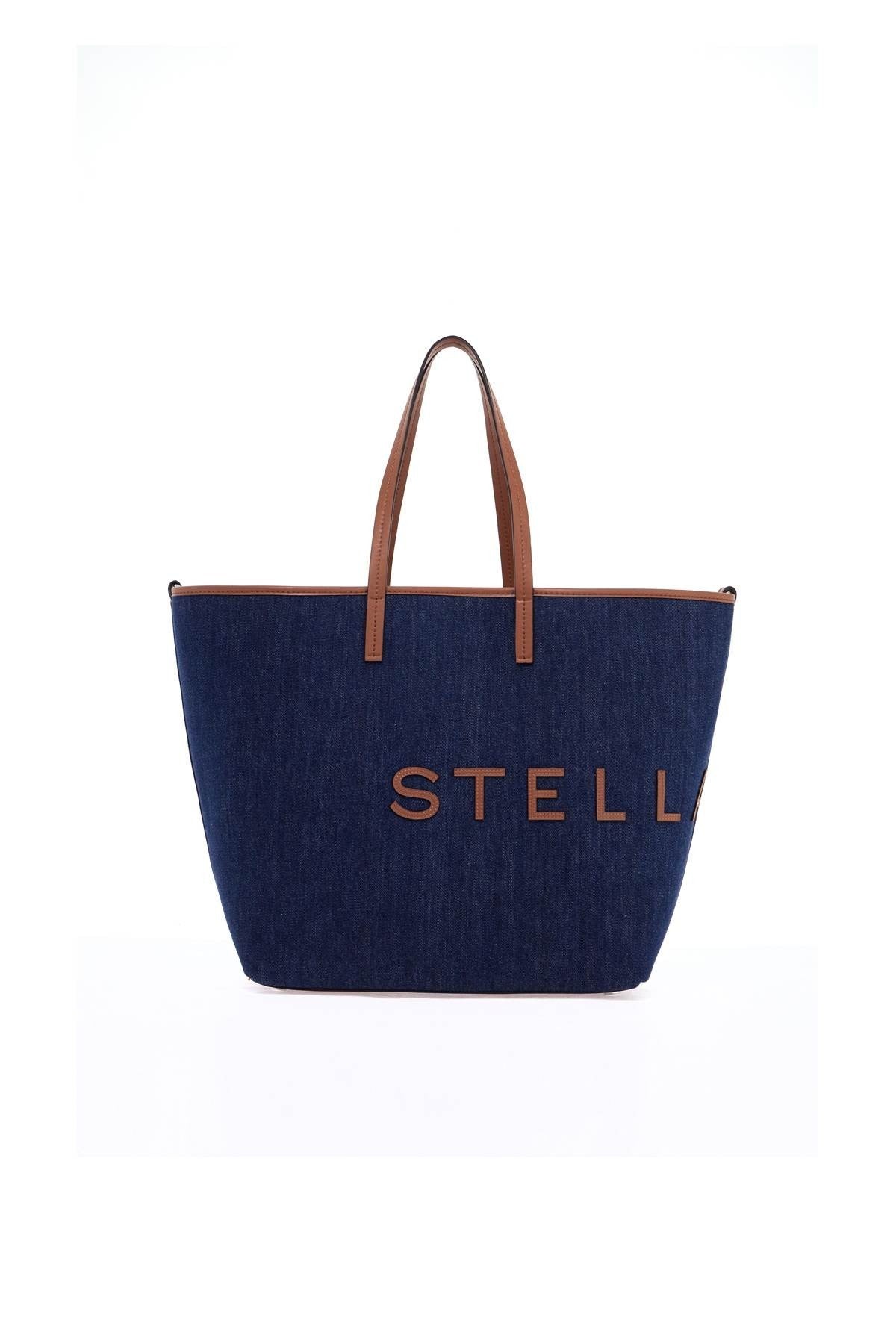 stella mccartney denim tote bag with logo branding