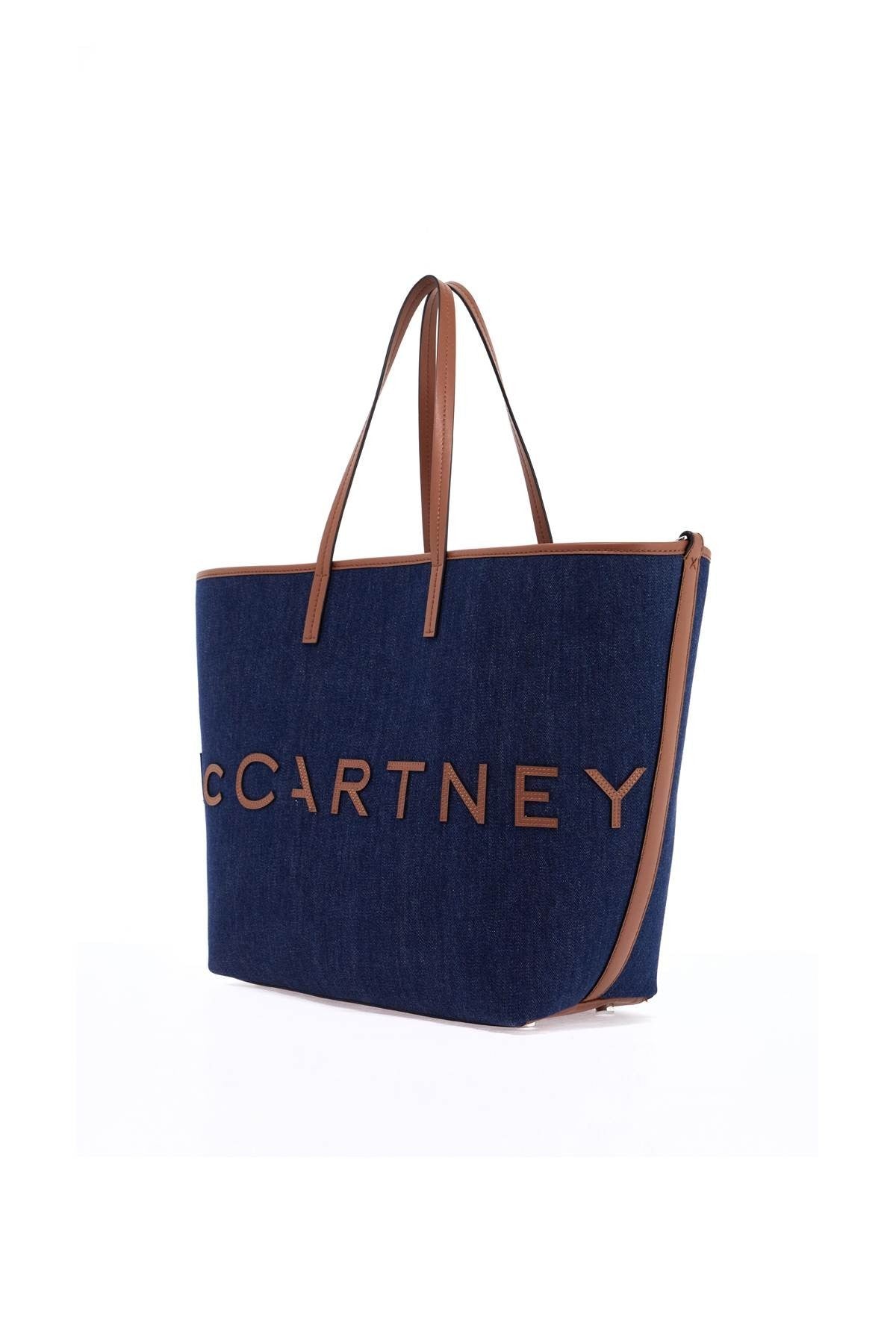 stella mccartney denim tote bag with logo branding