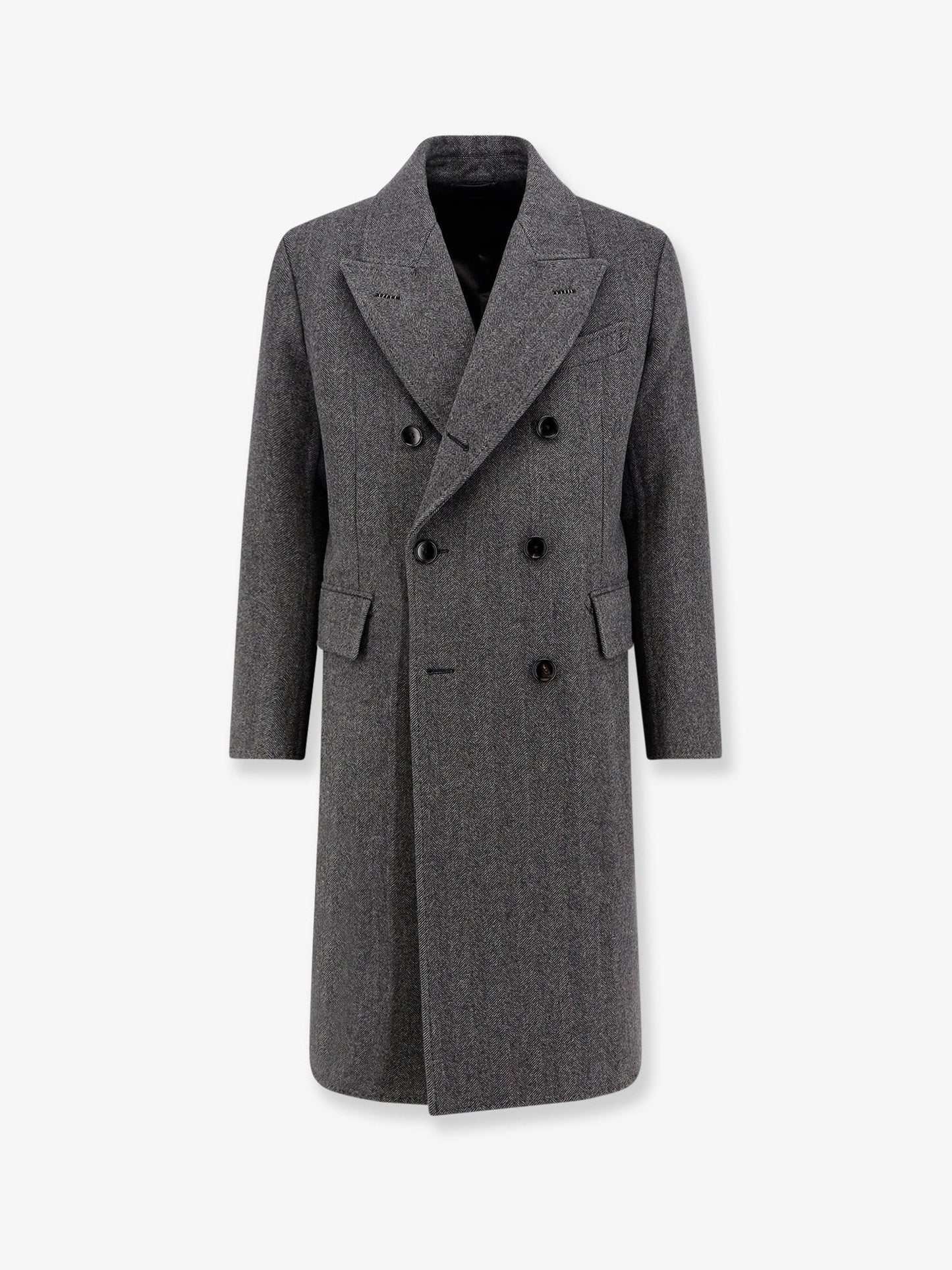 TOM FORD Double-breasted wool coat with herringbone motif