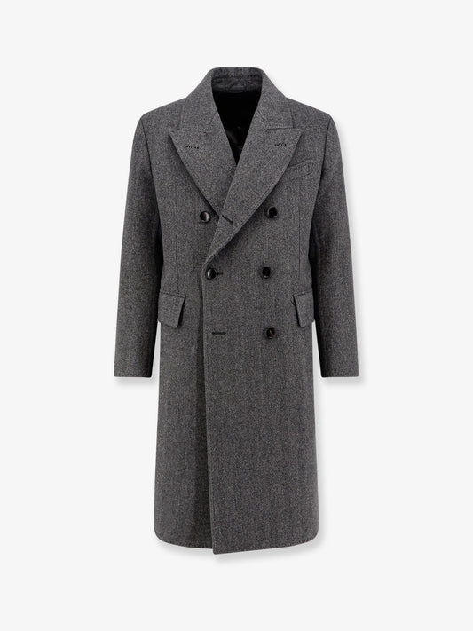 TOM FORD Double-breasted wool coat with herringbone motif