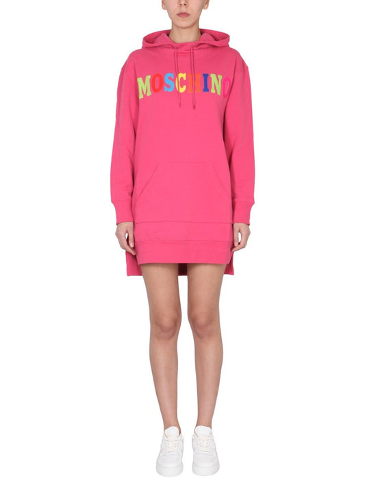 Moschino DRESS WITH MULTICOLOR FLOCKED LOGO