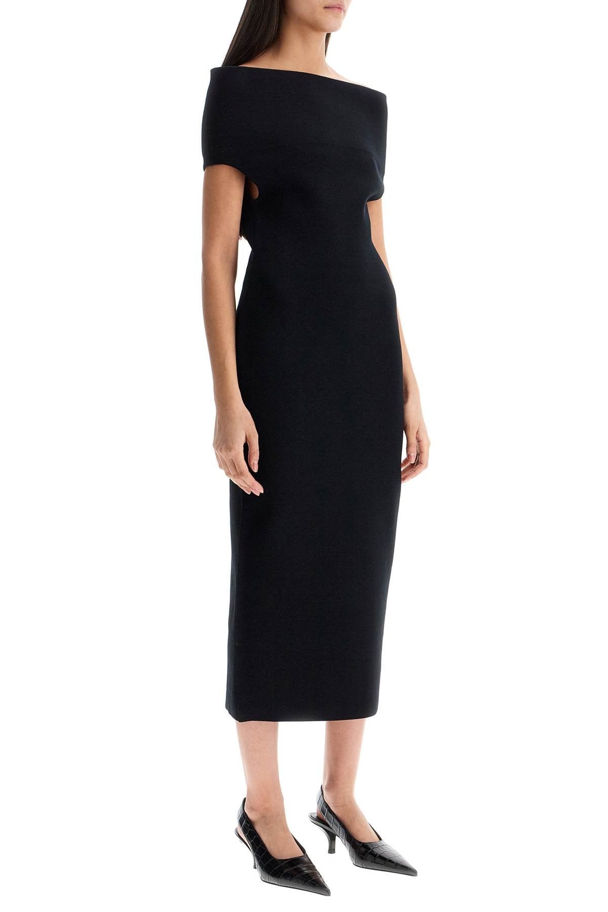 TOTEME elegant black long viscose knit dress