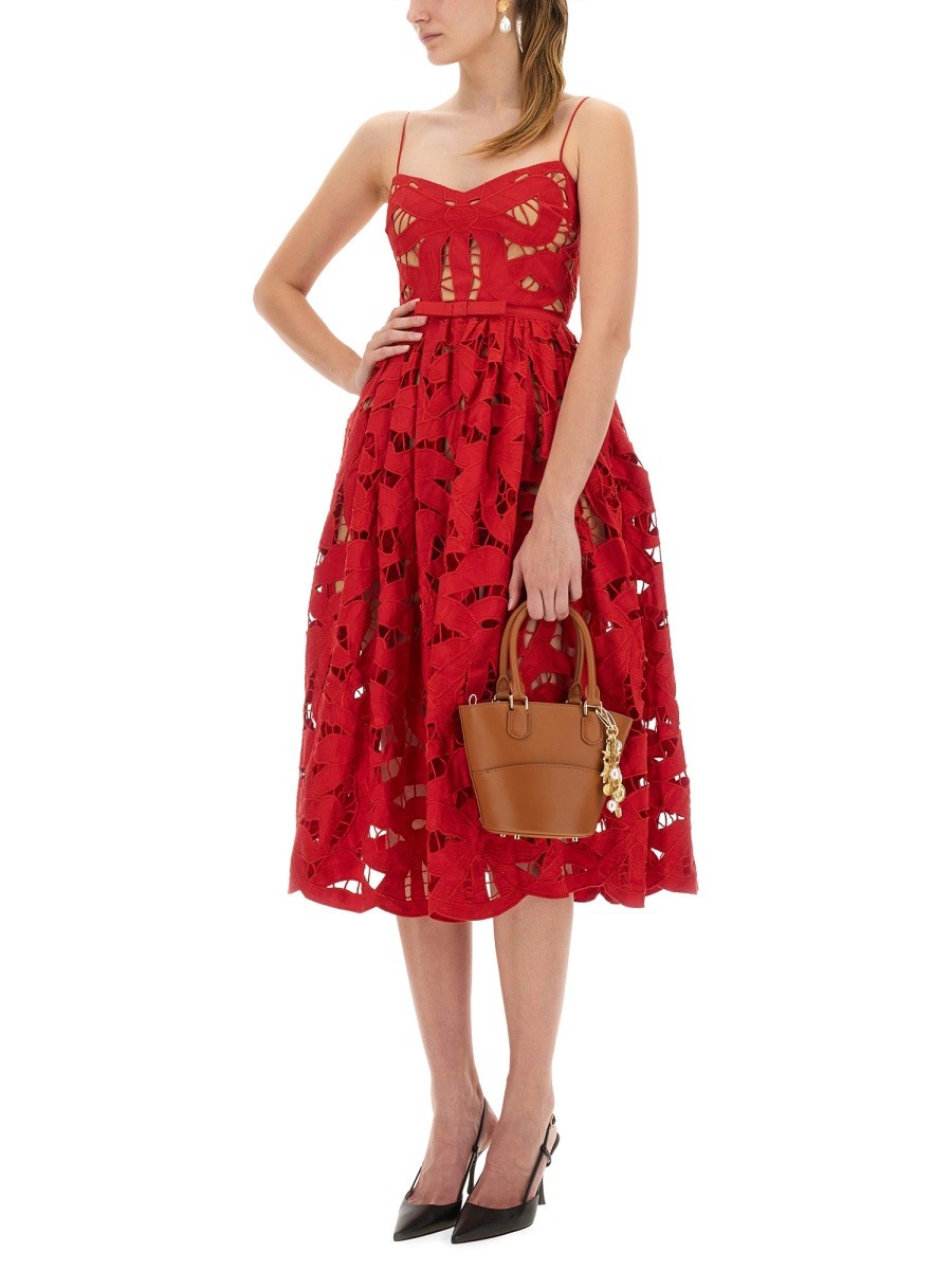 SELF-PORTRAIT EMBROIDERED MIDI DRESS WITH BOW