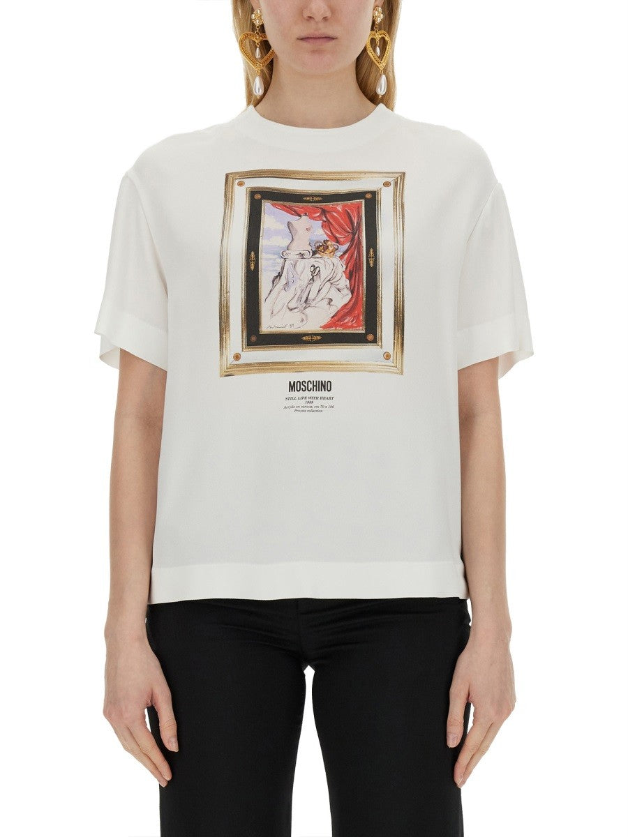 Moschino ENVER SATIN BLOUSE STILL LIFE WITH HEART