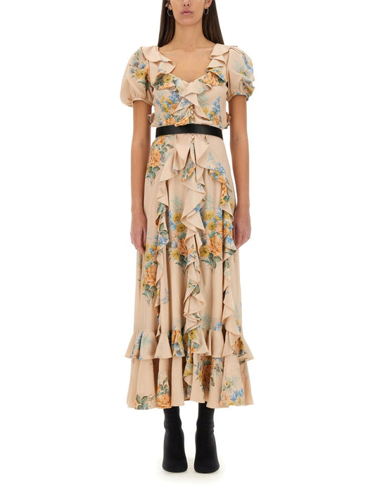 Alexander Mcqueen FLORAL PRINT RUCHED SILK DRESS