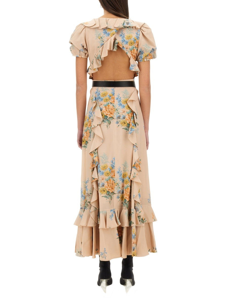 Alexander Mcqueen FLORAL PRINT RUCHED SILK DRESS