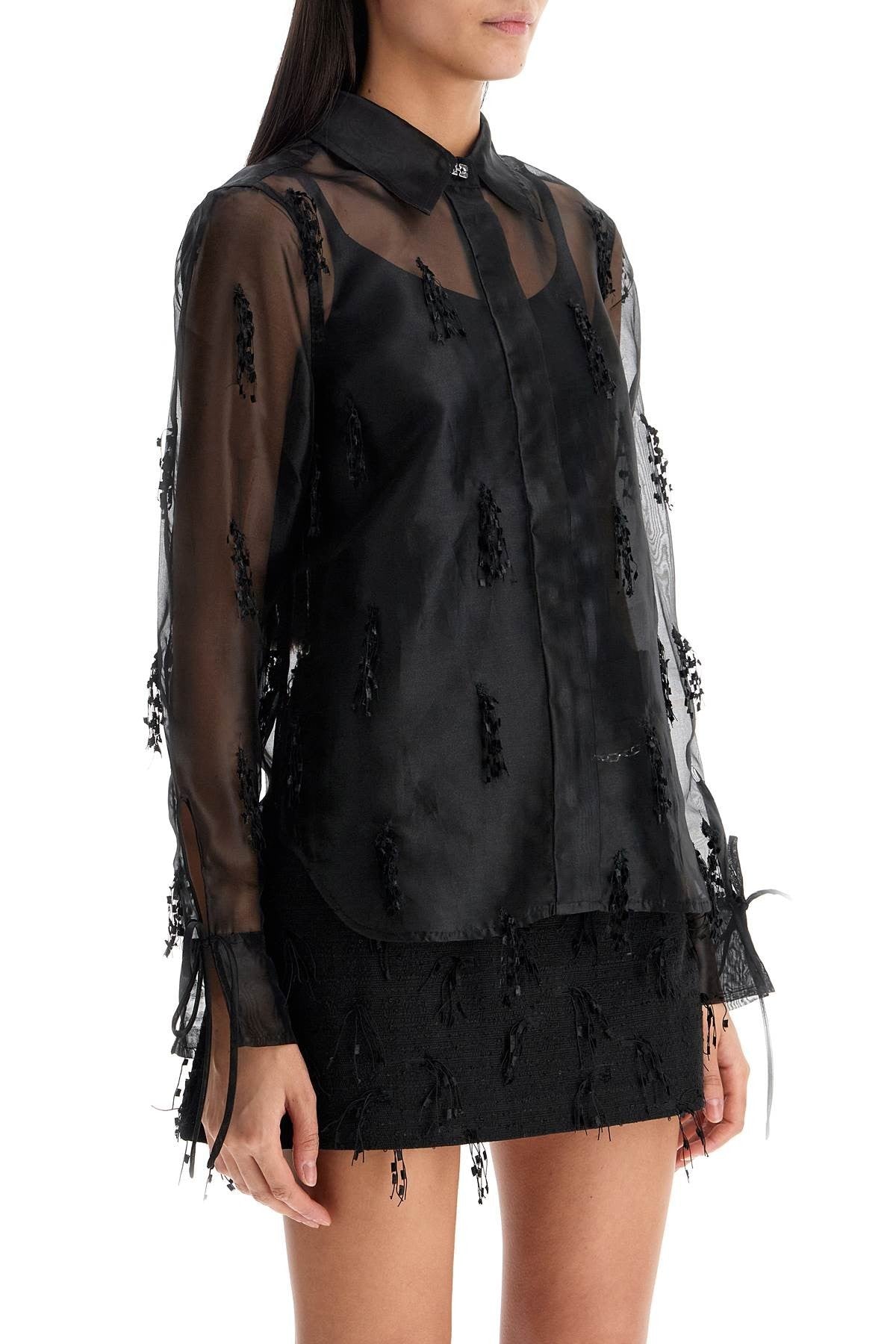 GANNI fringed organza shirt